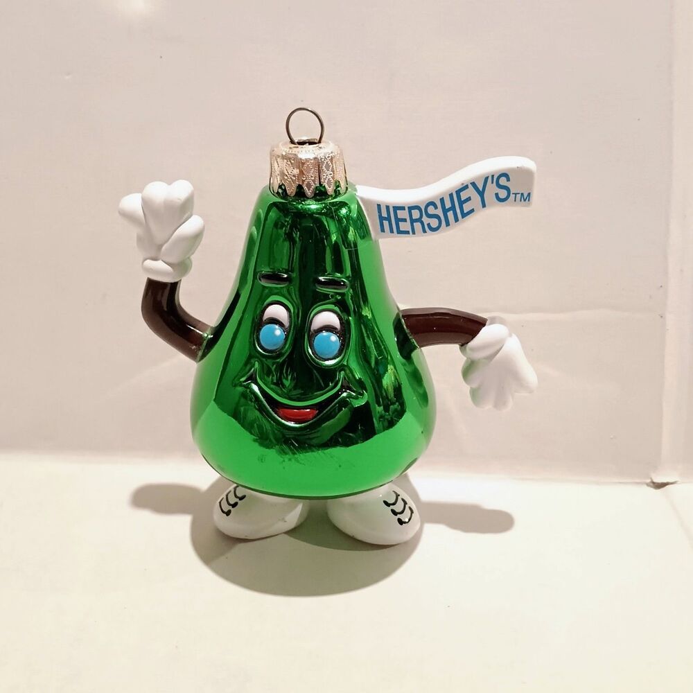 Vintage Hersheys Green Chocolate Kiss Christmas Ornament-1998-Plastic-Waving